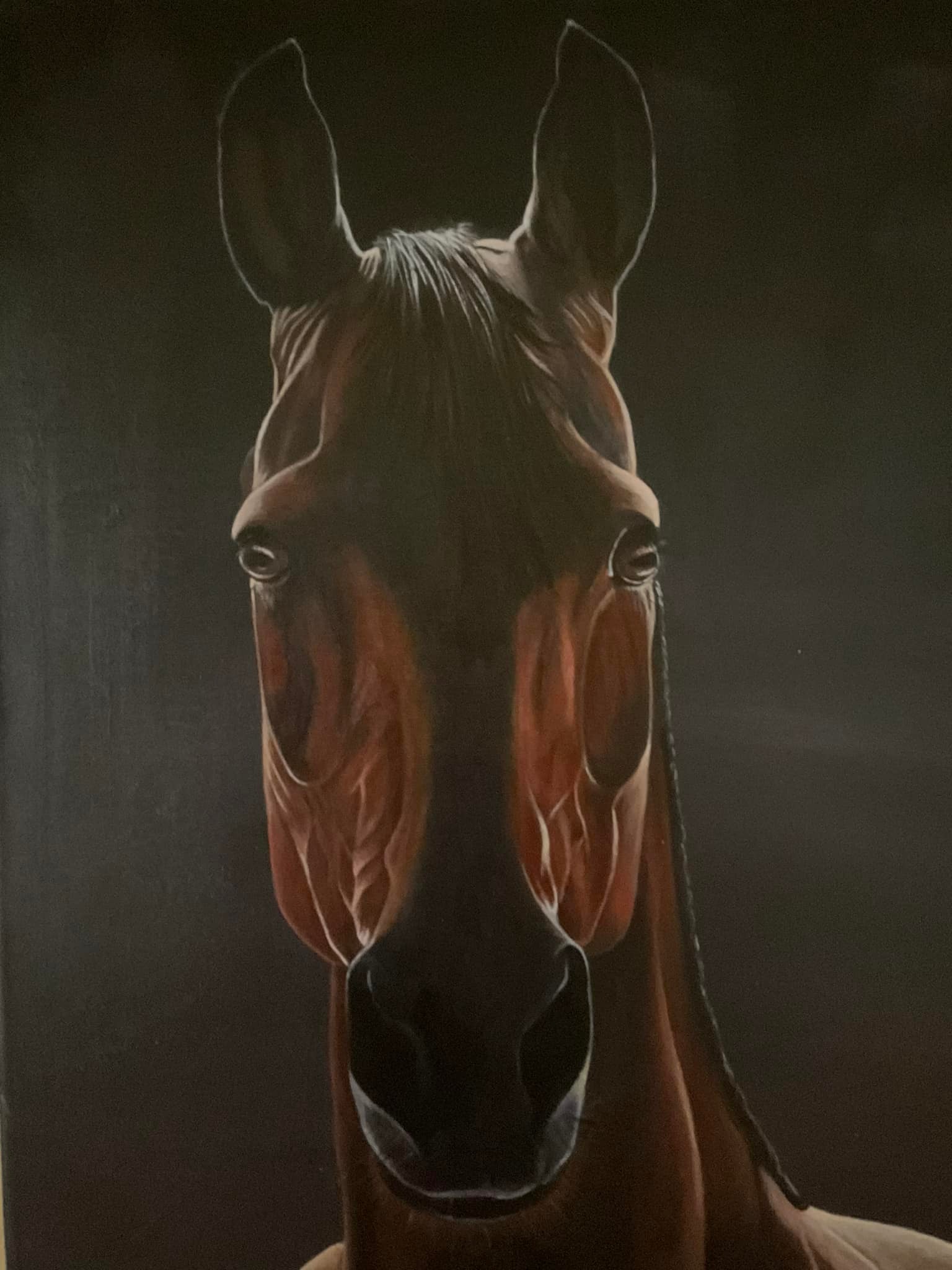 Timothy — bay horse portrait, acrylic on canvas